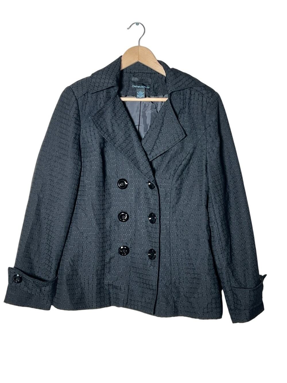 Cynthia Rowley Black Double-Breasted Textured Pea Coat Jacket size large L B87